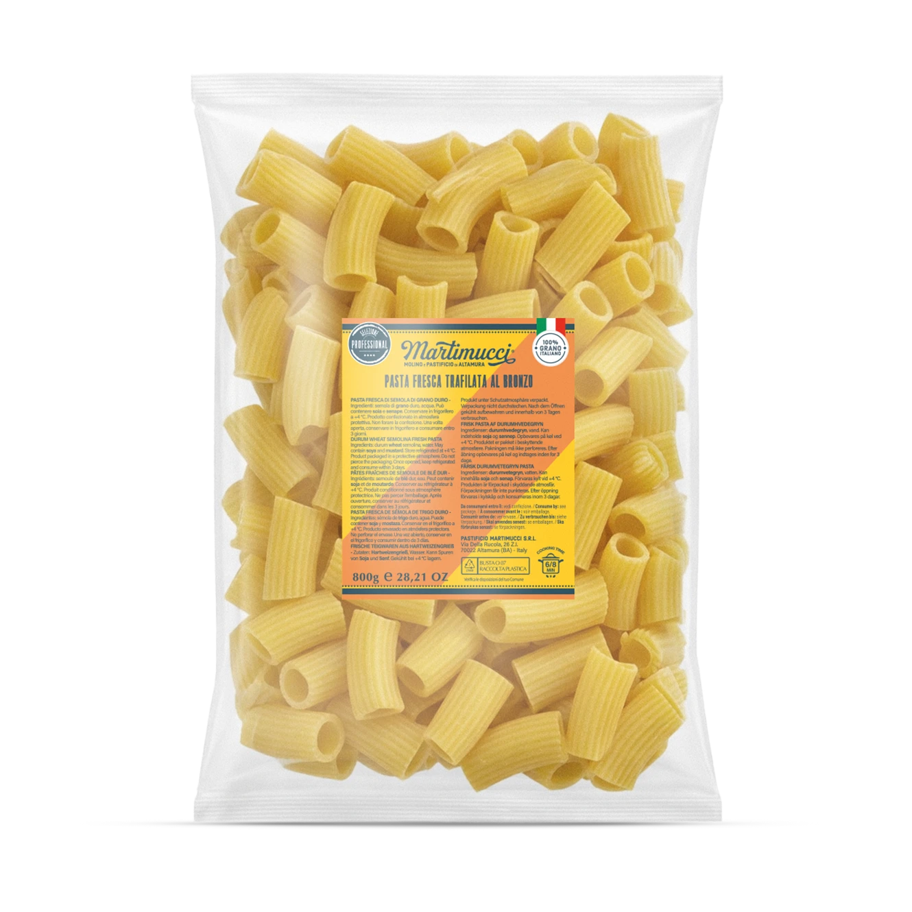 Rigatoni trafilati al bronzo Martimucci pasta fresca Linea Ho.Re.Ca. Trafilata al bronzo